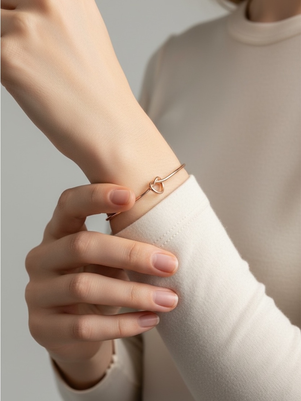 9/4 Minimalist Rose Gold Knot Bangle Bracelet - Women Jewelry